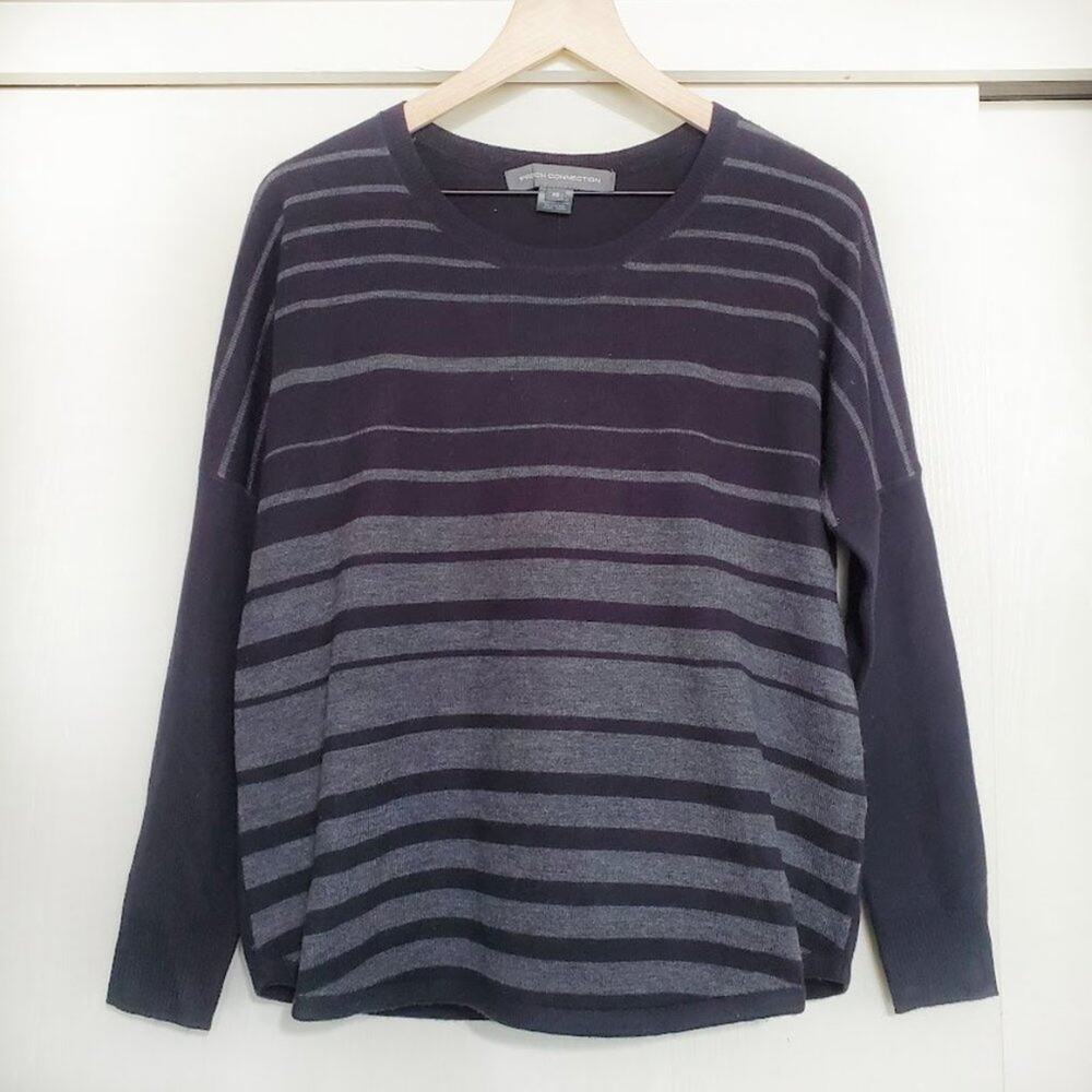 French Connection Black Striped Sweater Long Sleeve Size XS, Extra Small